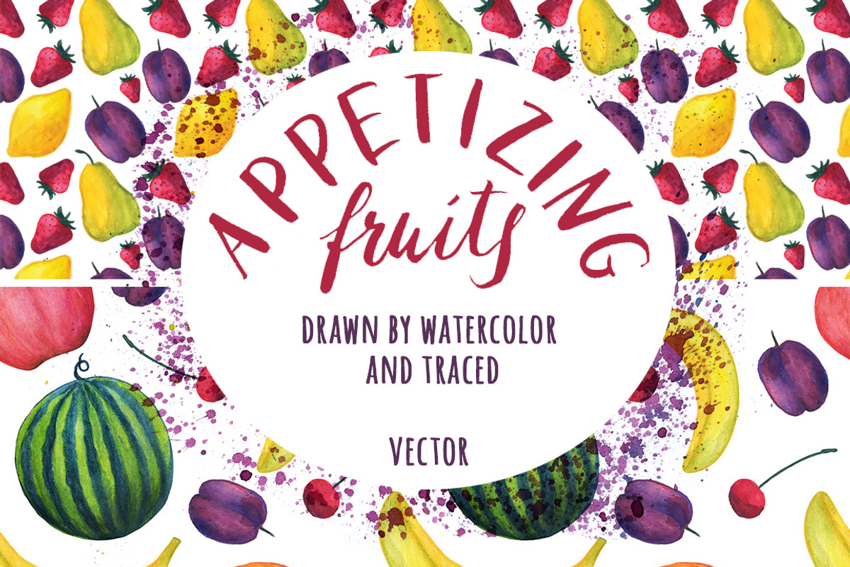 Watercolor fruits set