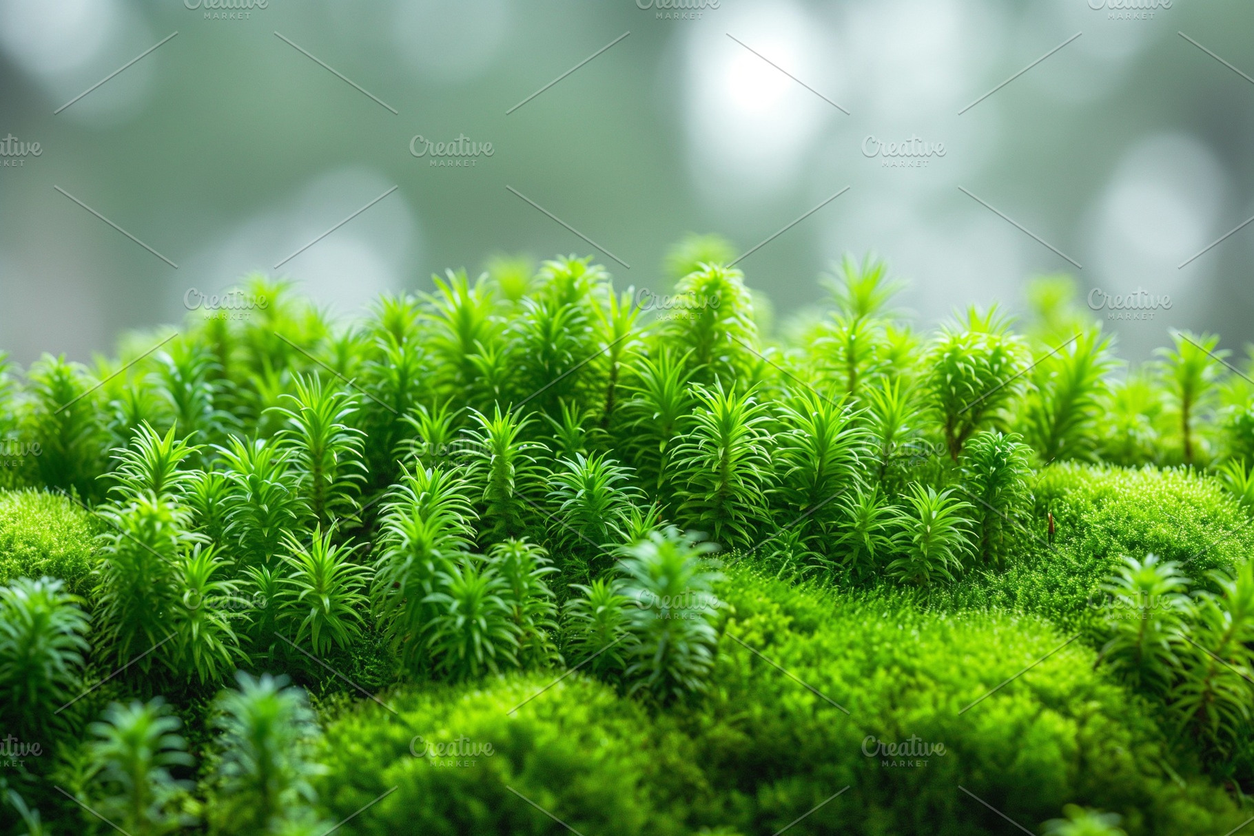 Lush green moss covering the forest floor, creating a vibrant and serene atmosp, a Background Photo by ImageMir
