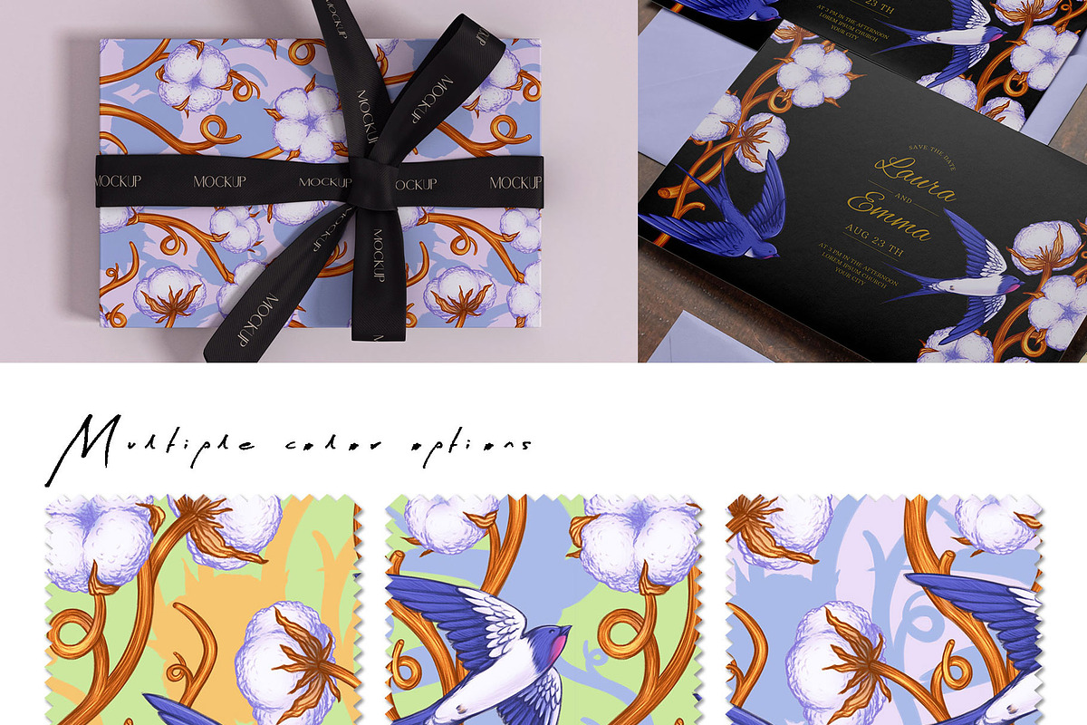 Cotton & Swallow Seamless Patterns, a Decorative Illustration by Liiafis (Photo 4 of 16)