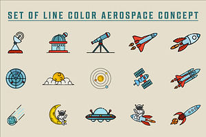 set of aerospace icon line color, a Branding & Logo Template by zyxroun shop