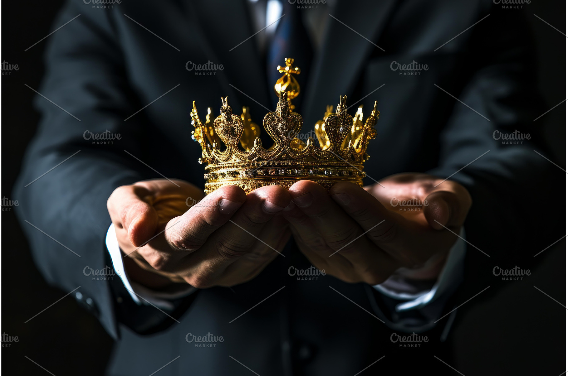 Businessman holding a golden crown, a Business Photo by Ylivdesign