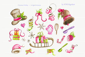 Watercolor Christmas Clipart Holiday