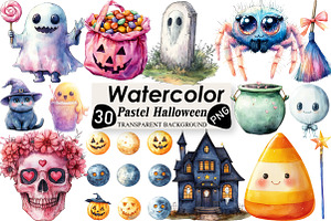 Pastel Halloween Clipart, an Illustration by Black Bird Studio