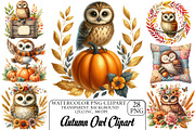 Watercolor Autumn Owl Clipart, an Illustration by DreamPrint404 (Thumbnail 1 of 6)