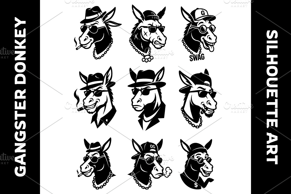 Gangster Donkey Funny Silhouettes, an Object Graphic by nandinigraphics (Photo 1 of 3)