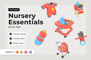 Nursery Essentials 3D Icons, a Work Illustration by twinstd
