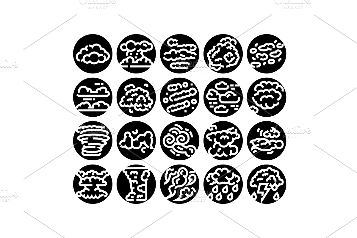 Weather phenomenon icons set showing, an Object Illustration by pikepicture