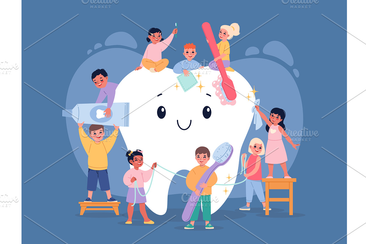 Large tooth with tiny kids. Little, a Person Illustration by YummyBuum