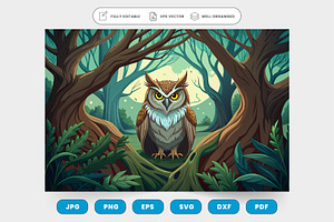 an owl sitting in the middle of a fo, a Graphic by SaroStock