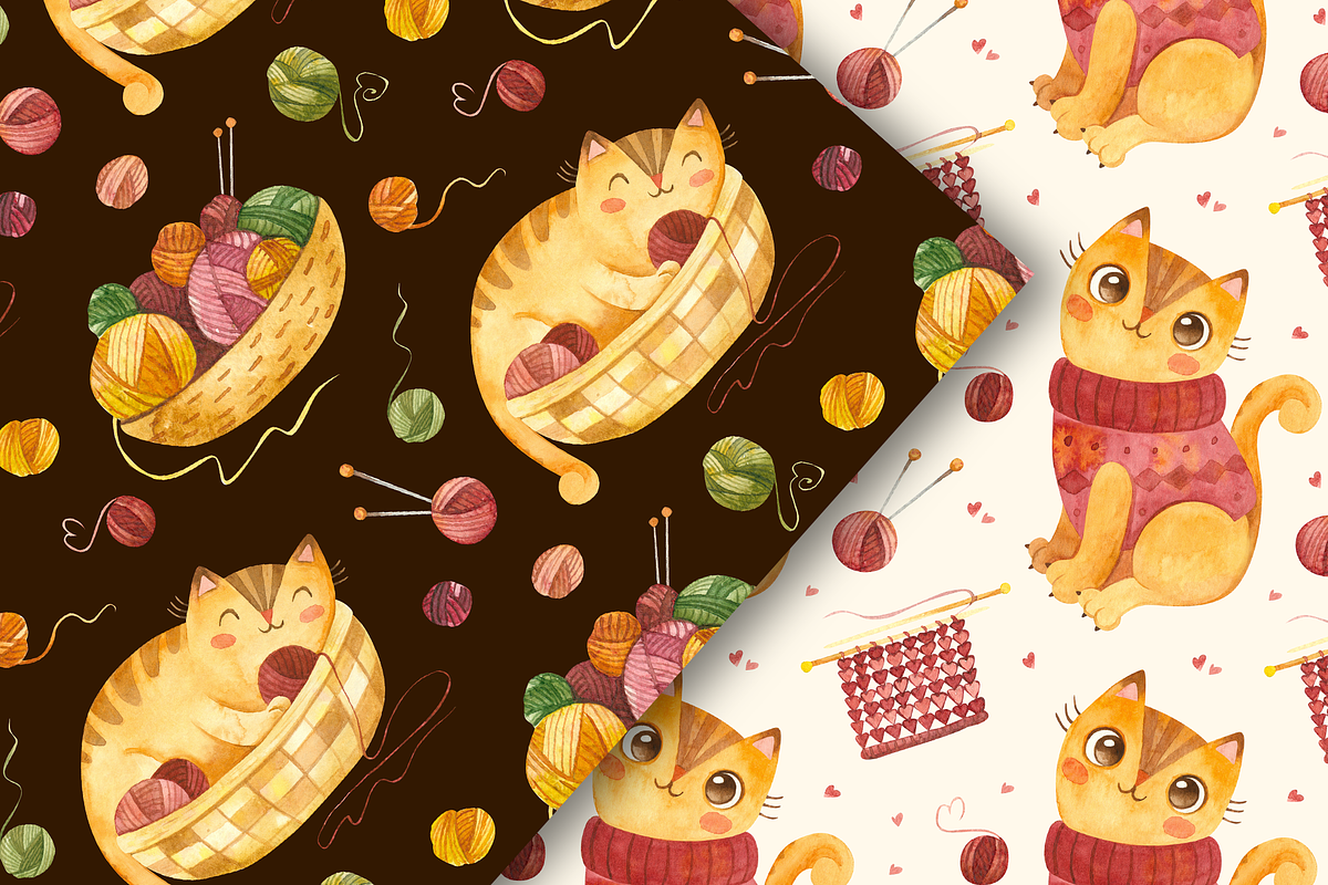 Cute cats, Knitwear seamless pattern, a Pattern Graphic by Valin Malin (Photo 7 of 14)