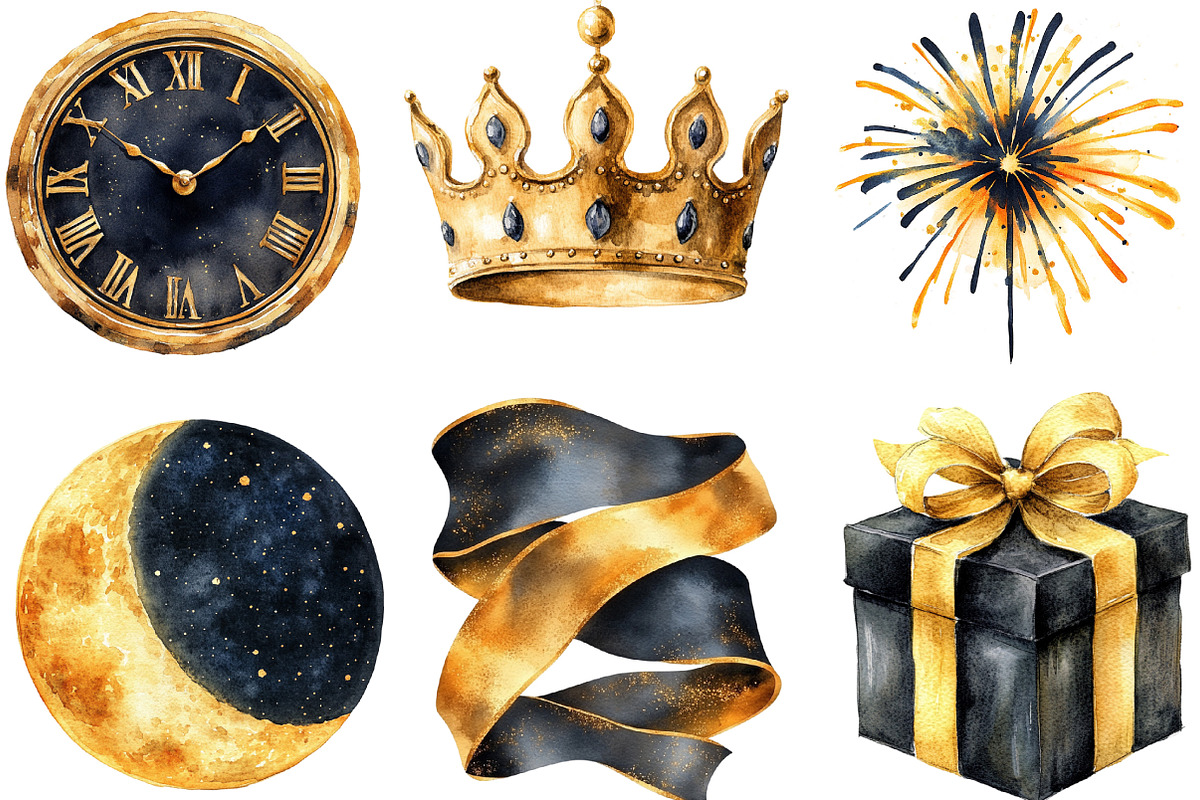 Golden and Black New Year Clipart, an Illustration by Designking (Photo 3 of 5)