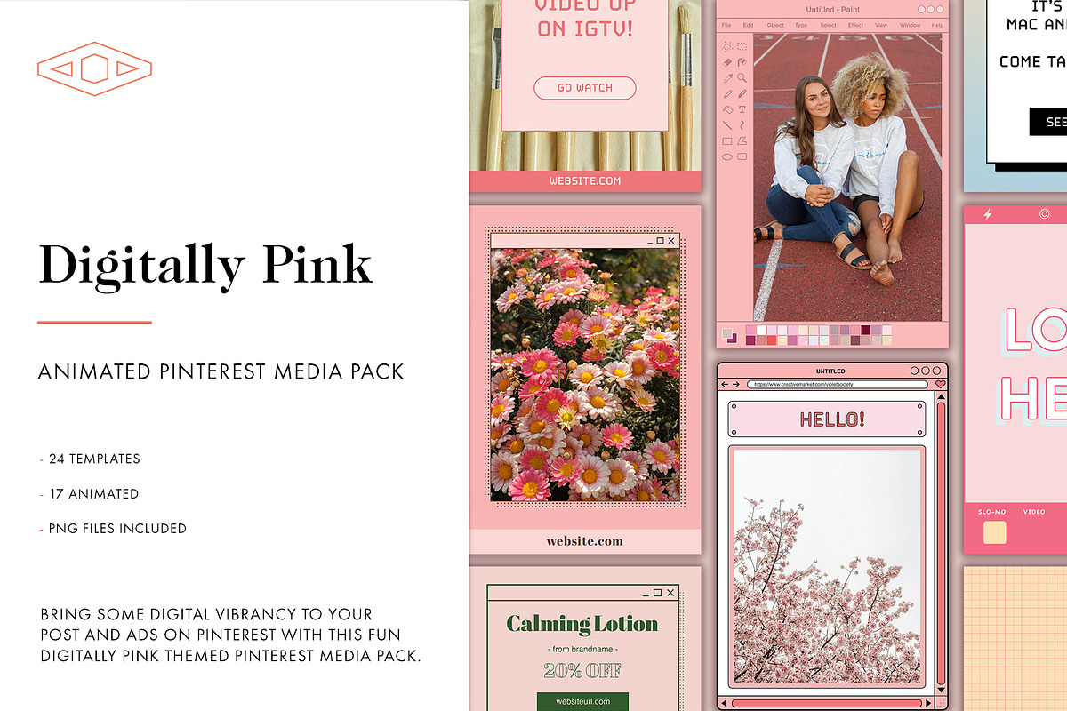 Digitally Pink Pinterest Media Pack, a Social Media Template by Tangerine Nation (Photo 1 of 9)