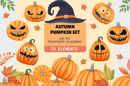 Autumn Pumpkin Clipart PNG Set