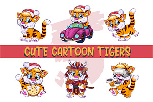 Set of Cute Cartoon Tigers., an Animal Illustration by KENO Mascots
