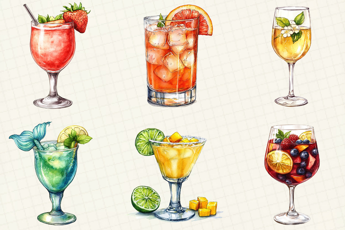 Watercolor Summer Drinks Clipart, an Illustration by OK Design (Photo 3 of 5)