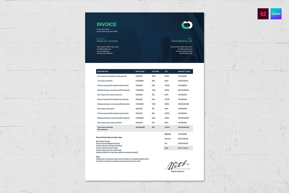 Invoice, a Stationery Template by BrandPacks
