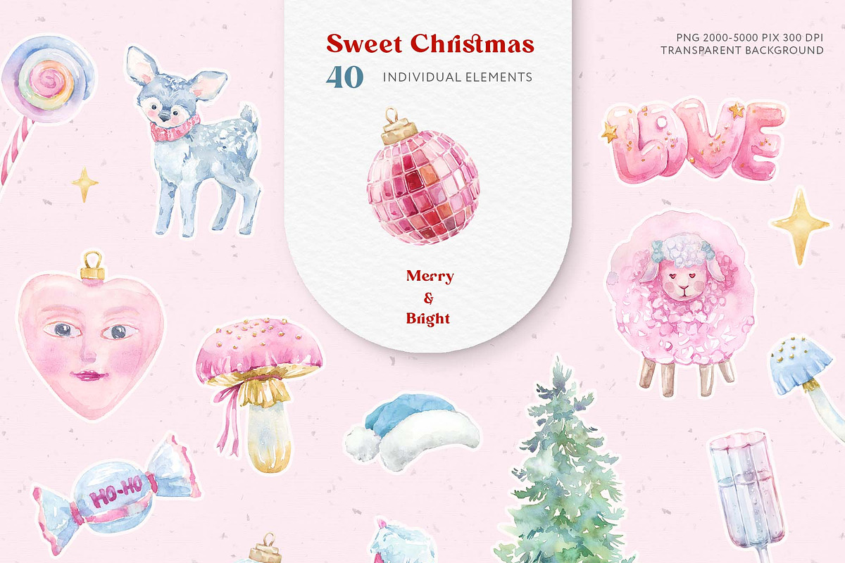 Sweet Christmas Watercolor Clipart, a Seasonal Illustration by Cat In Colour (Photo 2 of 8)