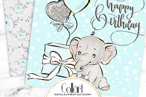 Elephant Digital Paper, Baby Boy