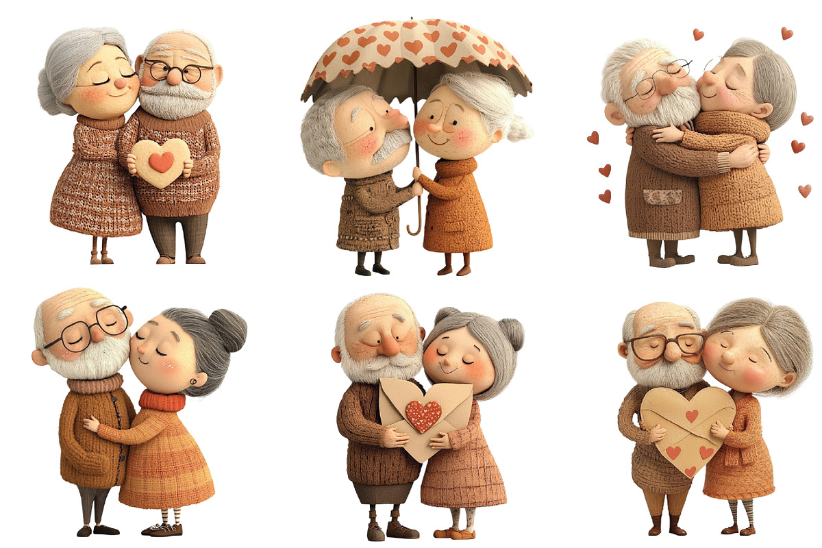 Whimsical Old Couple Valentine Day, an Illustration by CraftArtStudio (Photo 6 of 6)