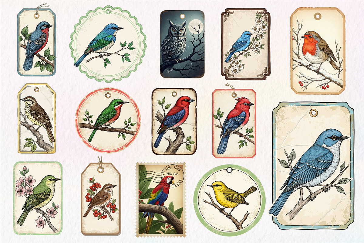 Bird Junk Journal Tags, Printable, an Illustration by Dream Creation (Photo 3 of 5)