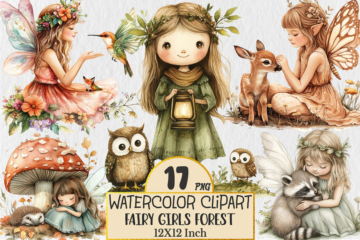 Fairy Girls Forest Animals Clipart, an Illustration by Rose Art (Photo 1 of 5)