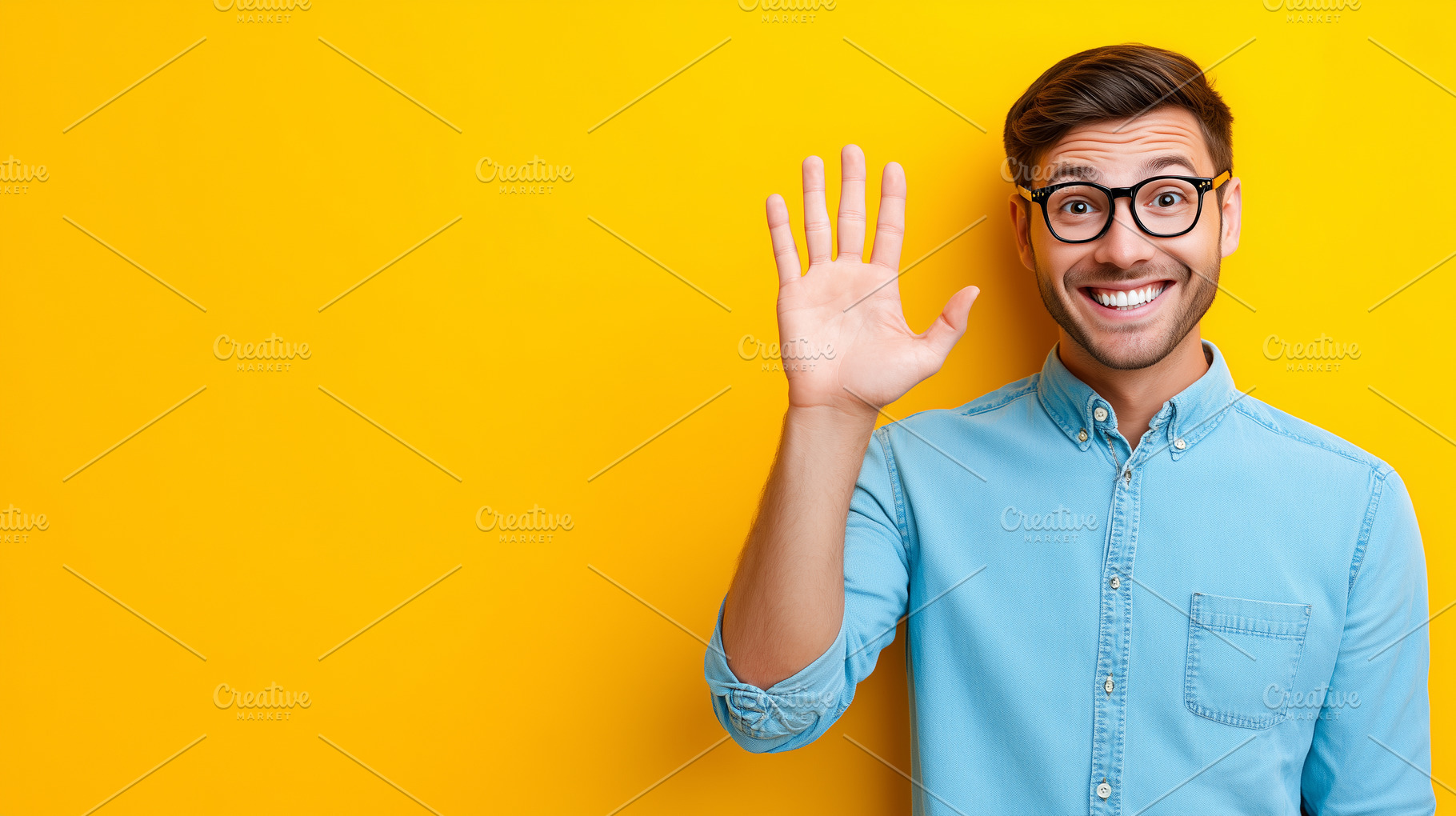 Smiling young man waving hand, a Person Photo by MistyDay