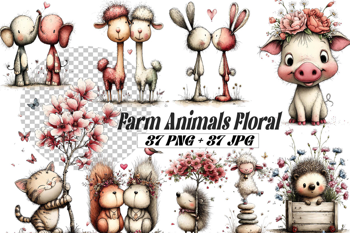 Whimsical Spring Flowers Farm Animal, a Graphic by one-touch (Photo 1 of 16)