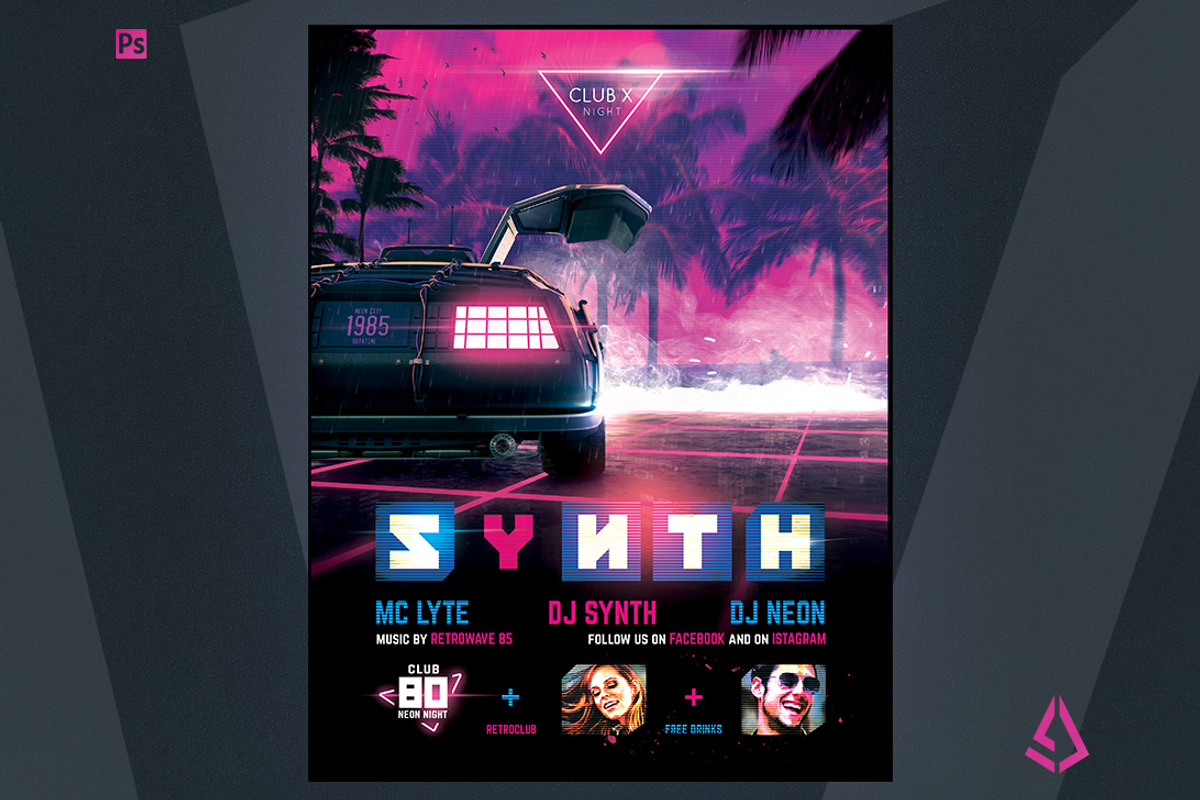 Synthwave Flyer v3 Cyberpunk 1980s, a Flyer Template by Storm Pixels (Photo 2 of 2)
