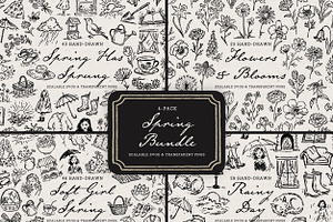 Spring Floral Doodle Line Art Bundle, an Object Illustration by The October Creative