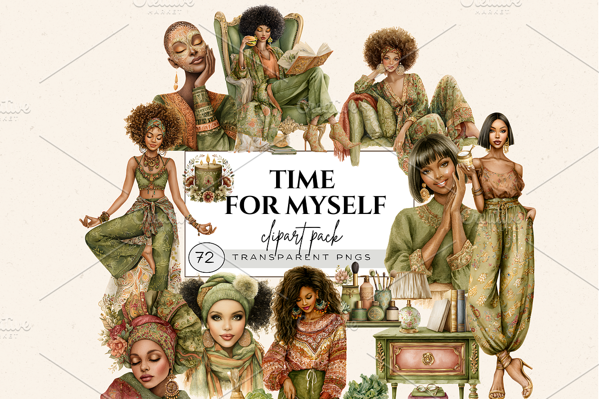 BLACK GIRL ROUTINE CLIPART PACK, a Person Illustration by Daring Digies (Photo 1 of 10)