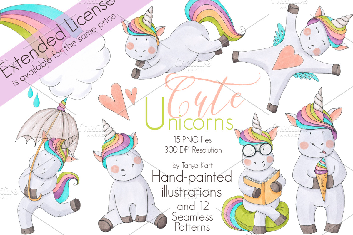 Cute Unicorns Collection, an Animal Illustration by Tanya Kart (Photo 1 of 8)
