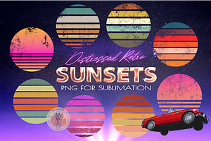 Retro Distressed Sunset PNG Bundle