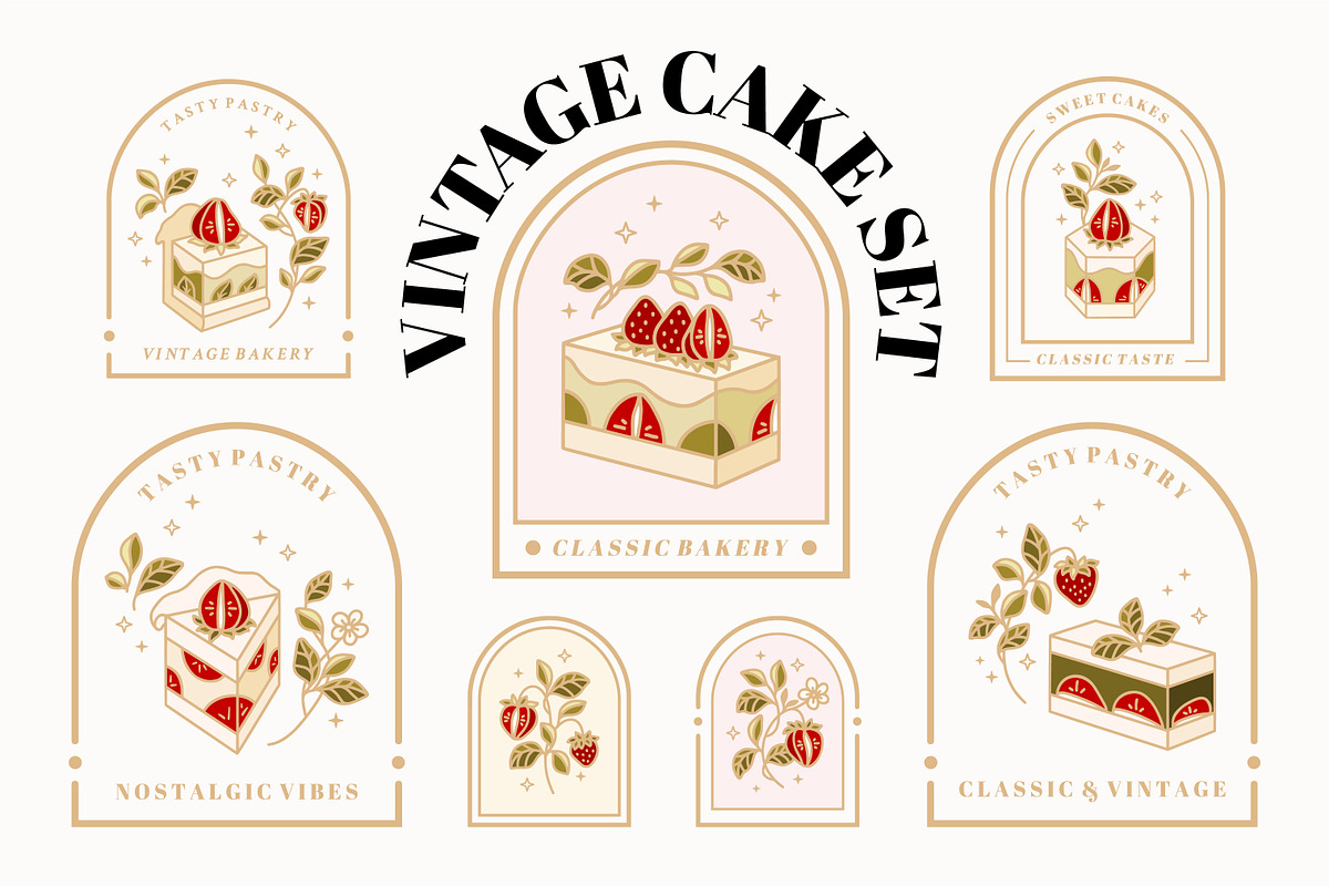Vintage Cake Logo Set, a Food Illustration by Artflorara (Photo 1 of 9)