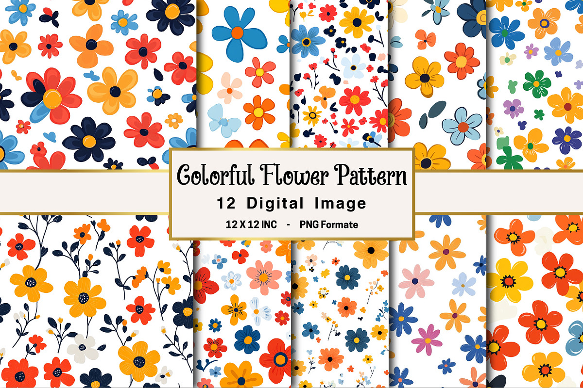 Colorful Flower Seamless Pattern, an Illustration by OK Design (Photo 1 of 4)