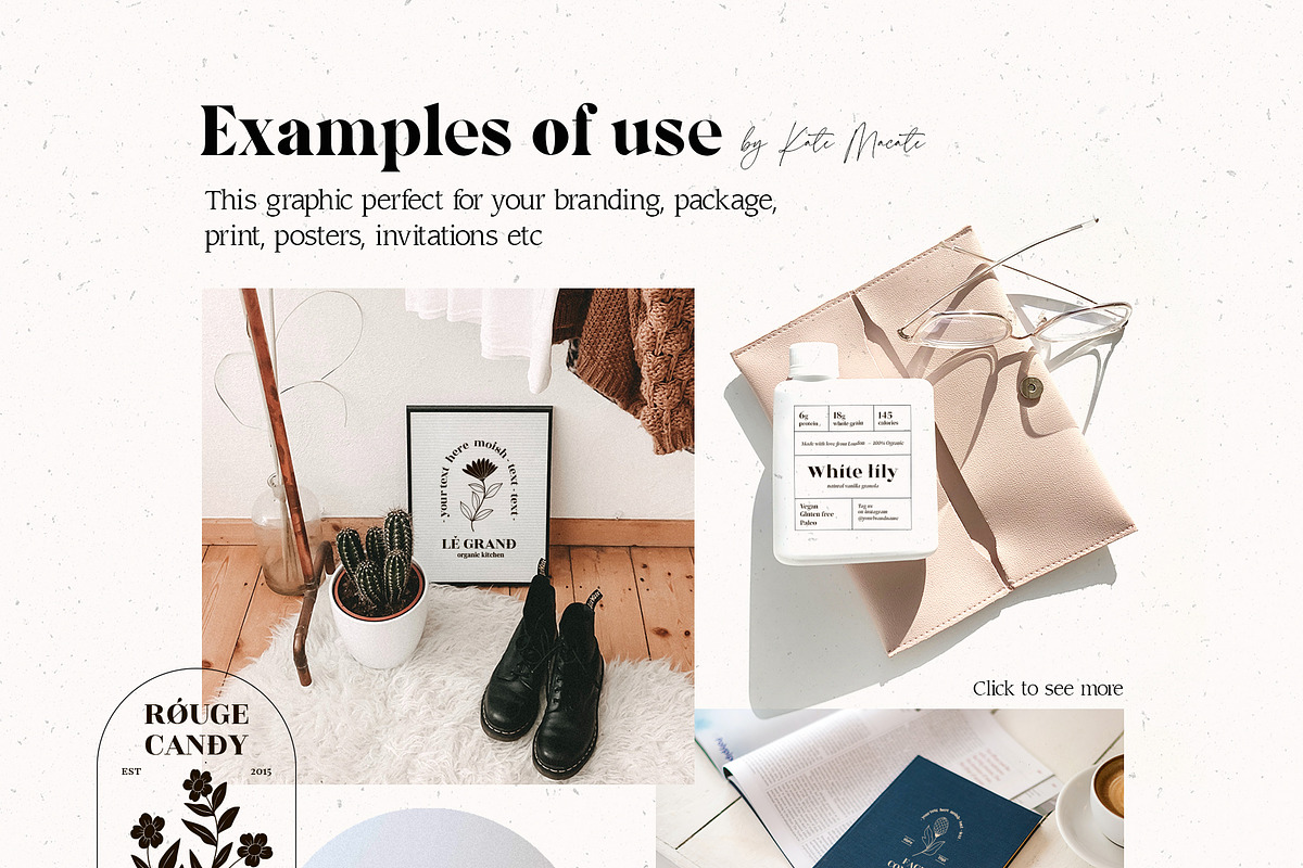 Line floral logo kit. Organic labels, a Branding & Logo Template by Kate Macate (Photo 2 of 13)
