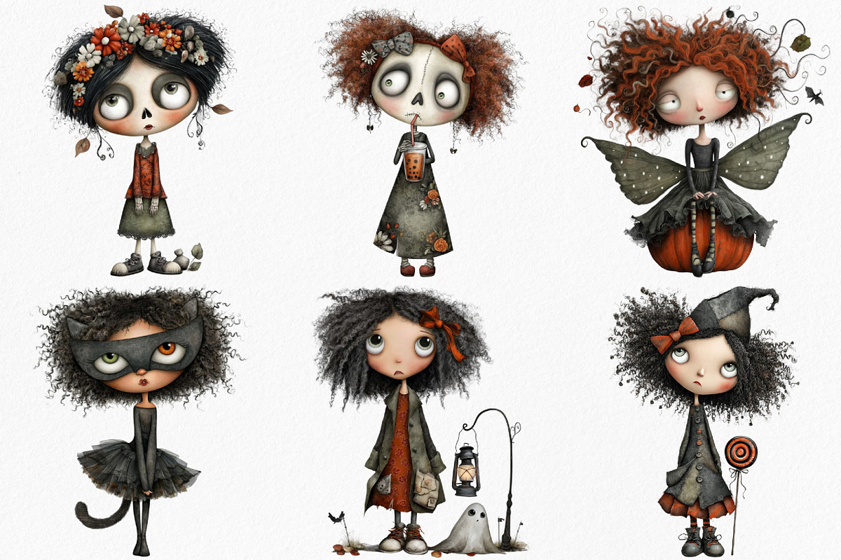 Spooky Quirky Girls Clipart Bundle, an Illustration by Canvas Craft (Photo 4 of 7)