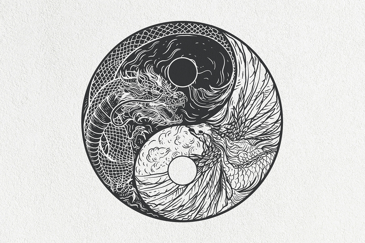 Phoenix Dragon YinYang Vector Logo, a Decorative Illustration by Suvham Roy (Photo 4 of 6)