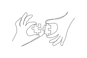 Hands With Puzzle One Line Drawing