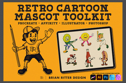 Retro Cartoon Mascot Toolkit, a Brush Add-On by Brian Ritter Design