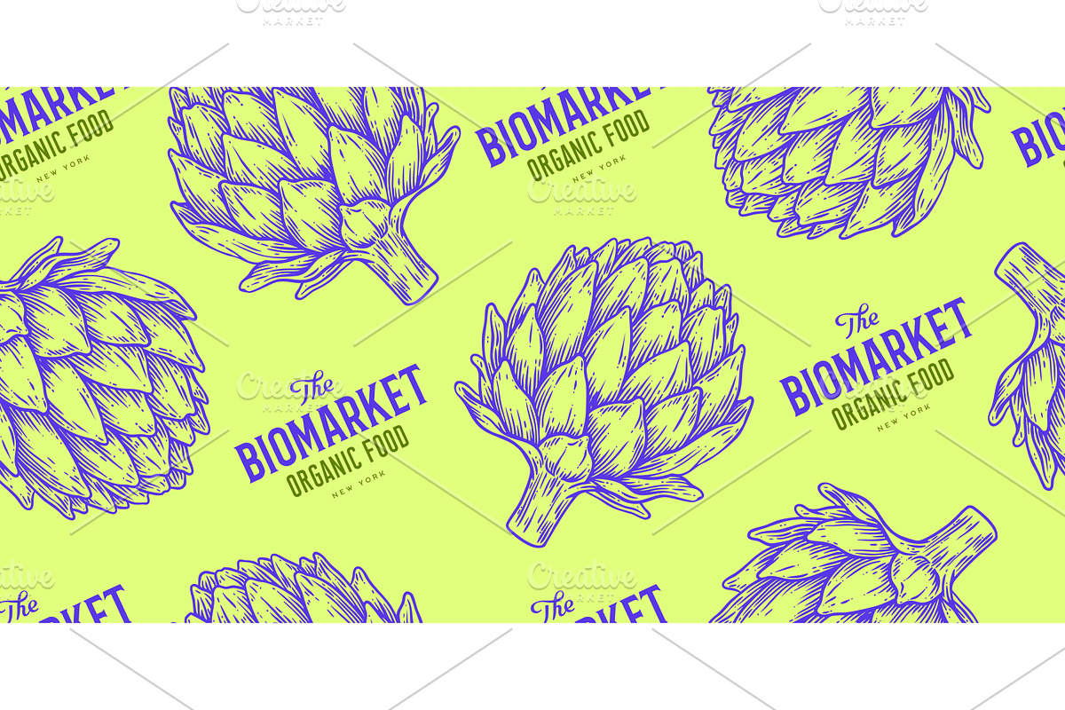 Artichoke, vegetable. Seamless, a Food Illustration by Foxys Graphic