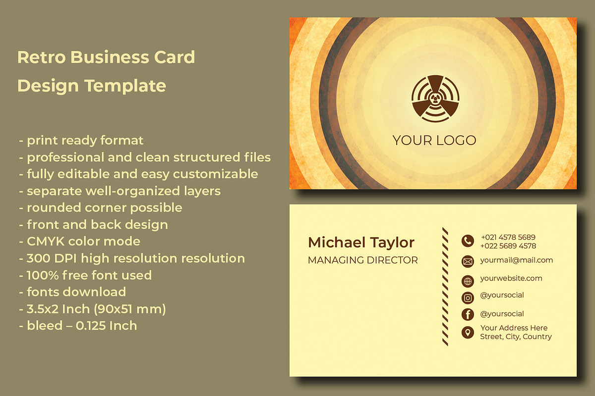 Retro Business Card Design Template, a Business Card Template by Kseniya-Omega (Photo 2 of 4)