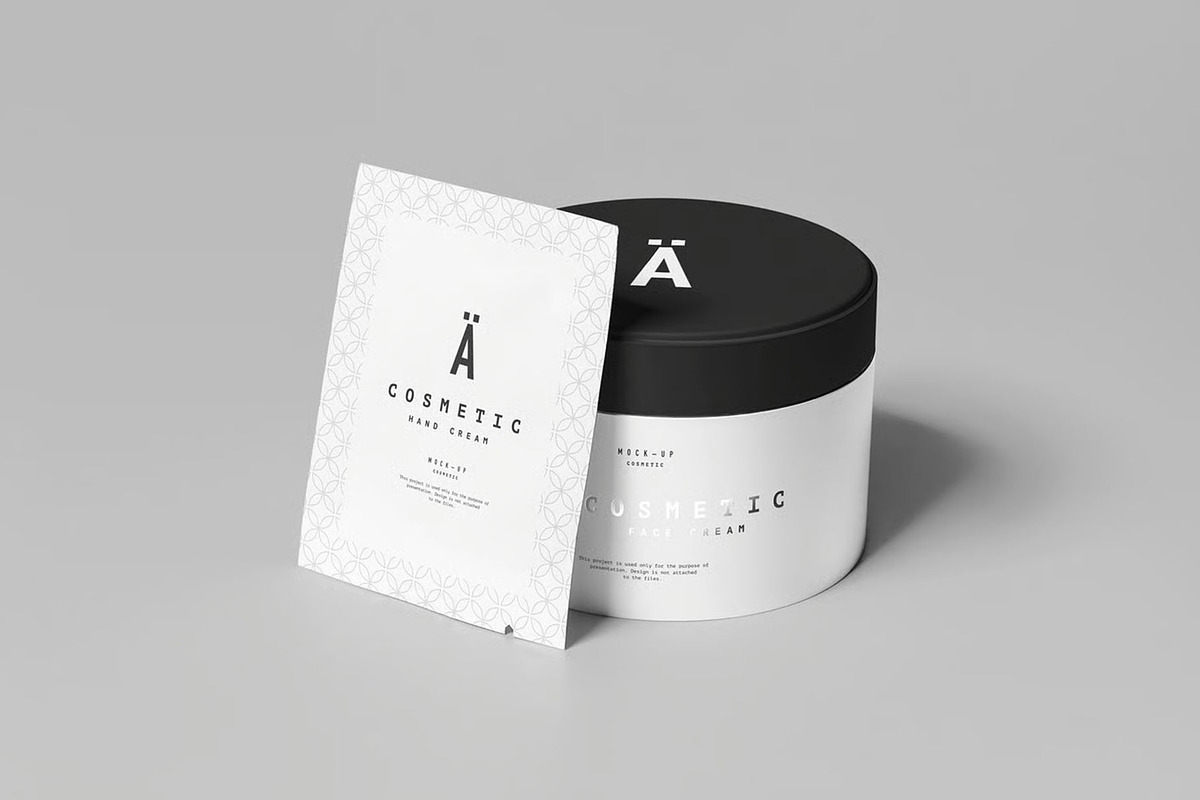 Cosmetic Cream Jar Package Mockup, a Packaging Mockup by DesignRushMarket (Photo 1 of 2)