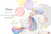 Watercolor Cute Rainbow Unicorns, a Decorative Illustration by Elena Medvedeva (Thumbnail 4 of 6)