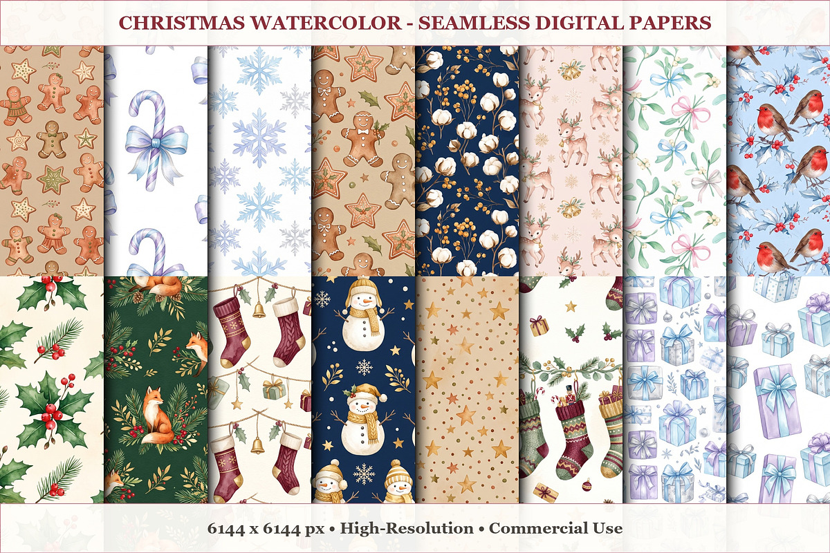 Christmas Watercolor Seamless Papers, a Pattern Graphic by XPERTDESIGNER (Photo 8 of 12)