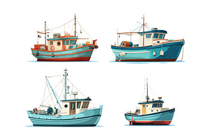 Fisherman boats. Cartoon boat for, a Transportation Illustration by Stock-Smart-Start