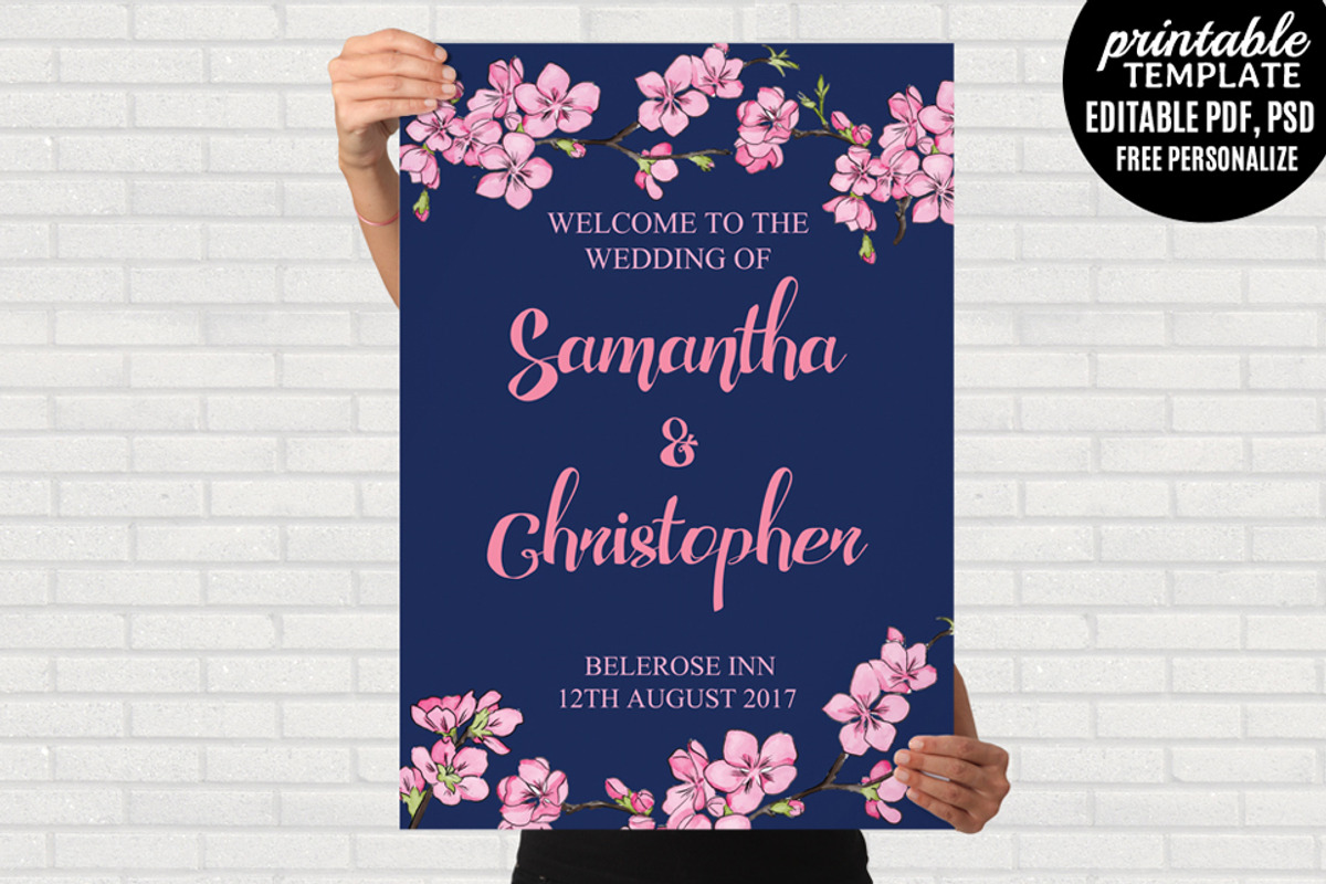 Navy and Pink Wedding Poster, a Stationery Template by Blush Roses Print