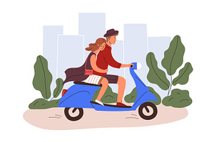 Couple riding scooter, a Person Illustration by Good Studio