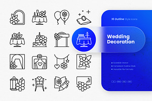 Wedding Decoration Outline Icons, an Outline Icon by cidcud_graphic