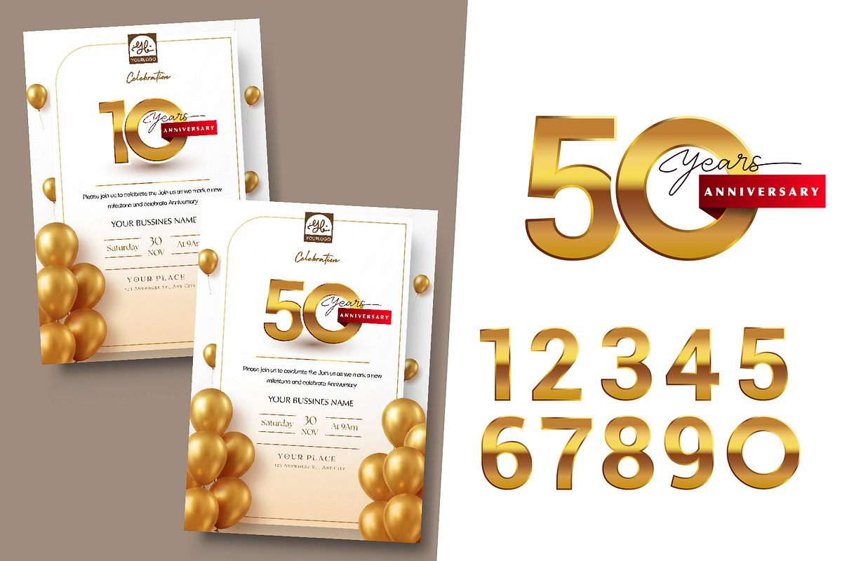 Anniversary Gold Logo, Greeting Card, a Graphic by OtpirusGraphic (Photo 2 of 7)