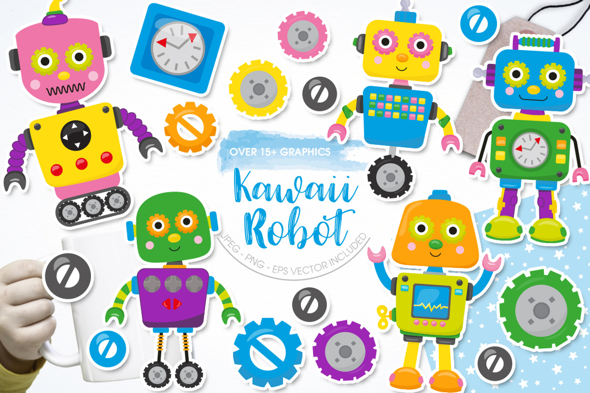 Kawaii Robot, an Illustration by PrettyBundles (Photo 1 of 5)